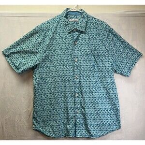 Tommy Bahama Men's Shirt Short Sleeve 3D Diamond Print Blue Coolmax Size Large